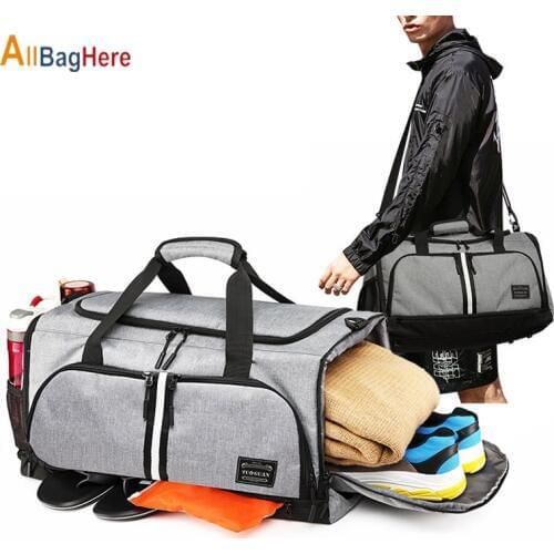 Mens Canvas Travel Gym Bags Fitness Yoga Training Dry Wet Duffle Luggage Bag Shoes Pocket Waterproof Shoulder Handbag Men Women