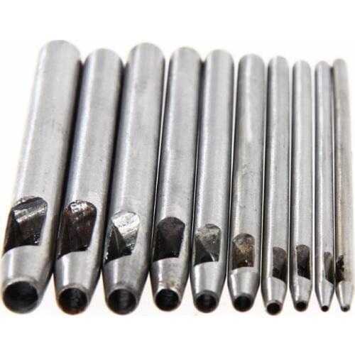 10pcs Stainless Steel Leather Puncher Hole Craft Kit Set Hollow Puncher Belt Drilling Leather Craft Tool