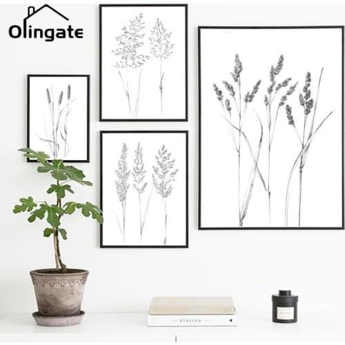 Wild Herb Plant Wall Painting Black White Botanical Sketch One Line Drawing Canvas Posters One Piece Wall Art Home Room Decor