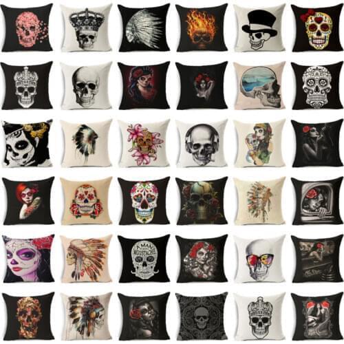Skull Cotton Linen Pillowcase Seat Waist Square Pillow Cover Home Soft Room Gifts Single Sides Printing