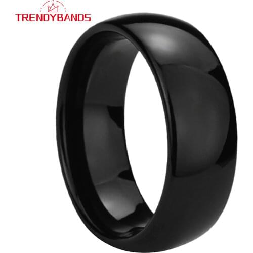 8MM 6MM Tungsten Carbide Engagement Rings For Men Women Wedding Band Black Domed Polished Shiny Comfort Fit