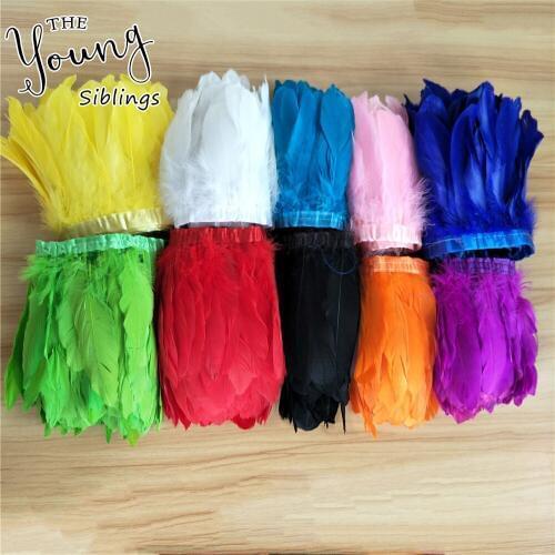 Wholesale Goose feather meter sell 15-20cm 6-8" colored feathers Skirt Cloth Belt Ribbons Feather Christmas tree decorations