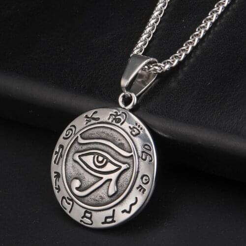 100% Stainless Steel Eye of Horus Pendant Necklace Wedjat Evil Eye Amulet Egyptian Religion Rune Sigil Punk Viking Chain Jewelry
