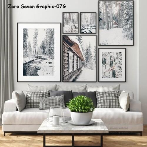 Nordic Winter Landscape Snowy Forest Wooden House Canvas Printing Poster For Living Room Modern Home Wall Art Decoration