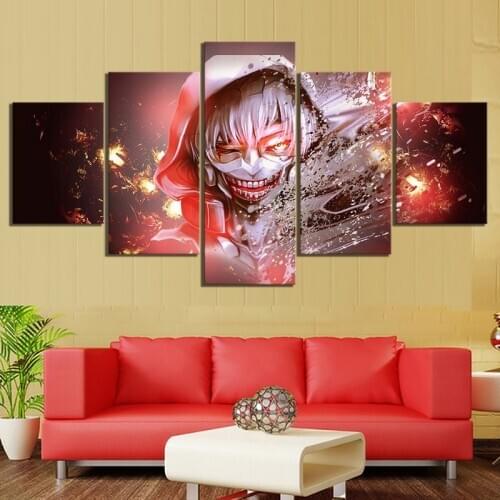 Canvas Printed Painting 5 Panel Tokyo Ghoul Cartoon Wall Art Modern Anime Modular Pictures Poster Living Room Home Decoration
