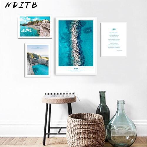 Scandinavian Blue Ocean Sea Landscape Canvas Wall Art Poster Nordic Nature Print Painting Decorative Picture Home Decoration
