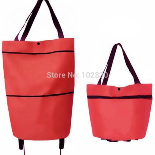 Folding Roller Shopping Bag Multi Function High Capacity Tote Handbag Tug Hand Reusable Storage Bags With Wheel Rolling