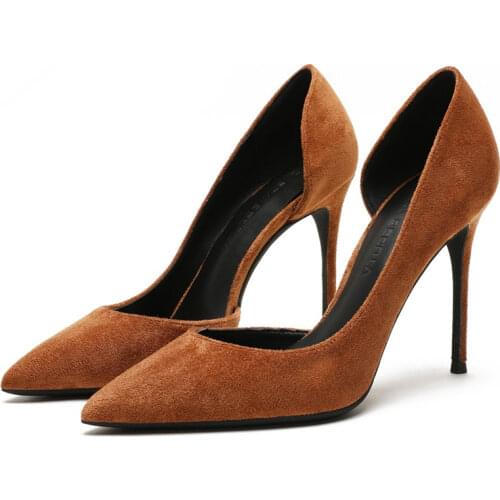 Sexy Women 6CM/8CM/10CM High Heels Pumps Pointed Toe Suede Leather D'Orsay Heels Shoes For Woman Ladies Single Shoes Blue M0045