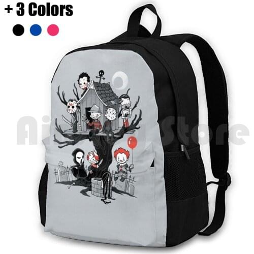 Horror House Outdoor Hiking Backpack Waterproof Camping Travel Horror Pinhead Red Balloon Scary Clown Cute Tree Dark Humour