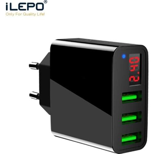 USB Charger For iPhone Travel Charger LED Display 3 USB 5V 3A Fast Charging Wall Charger For iPhone Samsung Xiaomi 2.4A Charge