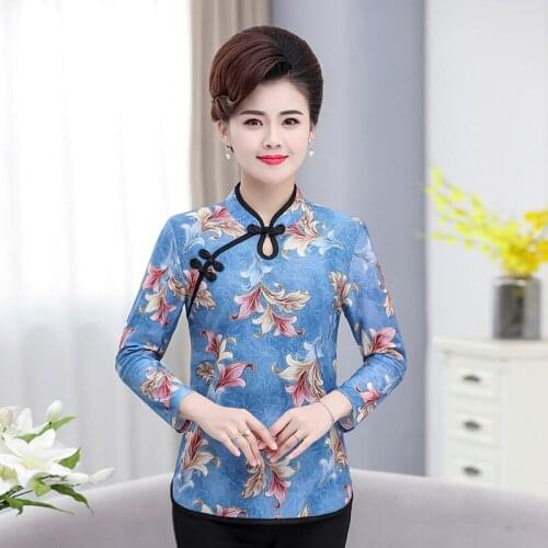 Plus Size 5XL Mother T-Shirt Cheongsam Tops 2021 New Spring Clothing Women Long Sleeve Tee Shirts Femme Pullover