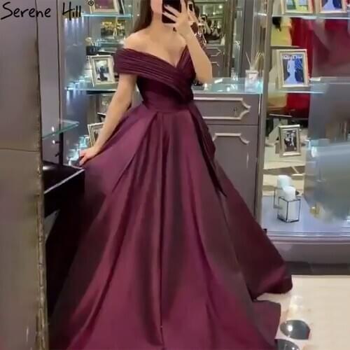 Serene Hill Satin Purple Sexy Evening Dresses Gowns 2021 A-Line Sweetheart Simple For Women Party LA70810