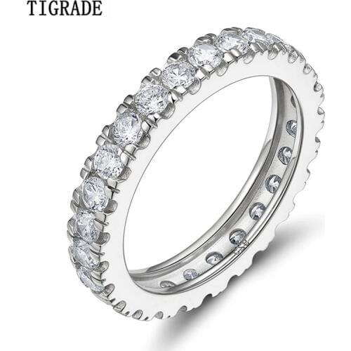 TIGRADE Female Wedding Bands 925 Sterling Silver Ring Engagement Rings For Women Shiny Full Cubic Zirconia Ring Anillos Mujer