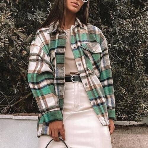 Ardm Fashion Plaid Tweed Coat Women Vintage With Pocket Oversized Lapel Collar Abrigos Mujer Invierno 2020 Outerwear Winter Coat