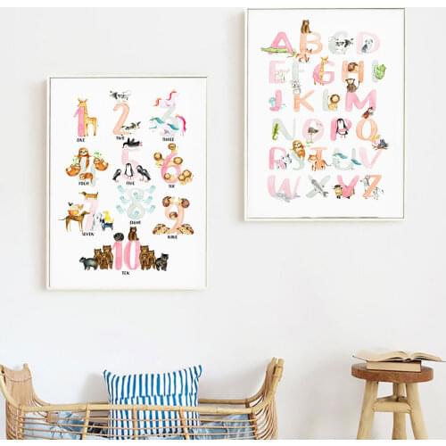 Animal Alphabet Poster Numbers Pastel Nursery Art Print Educational Canvas Painting Modern Wall Picture For Kids Room Home Decor