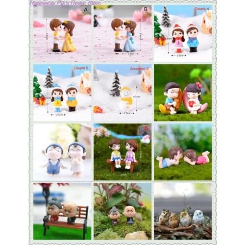 1/2Pieces Sweety Lovers Couple Chair Figurines Miniatures Fairy Garden Gnome Moss Terrariums Resin Crafts Home Decoration