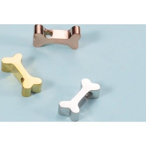 100% Stainless Steel Dog Bone Bead Charm For Jewelry Making Metal Dog Bone Side Beads Mirror Polished Wholesale 30pcs