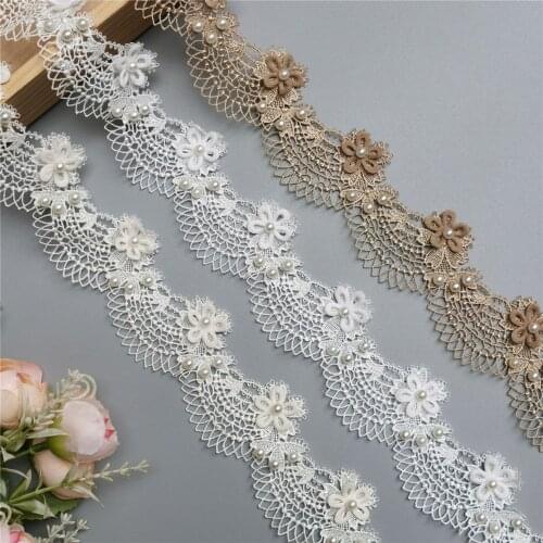 10x Pearl Flower Ocean Waves Embroidered Lace Trim Ribbon Fabric Patchwork Wedding Dress Sewing Supplies Craft DIY 4.5cm Width