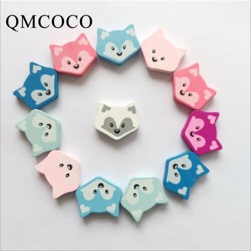 50Pcs Printed Little Fox Colored Wooden Beads Children DIY Handmade Beaded Material Loose Beads Jewelry Baby Toys Accessories