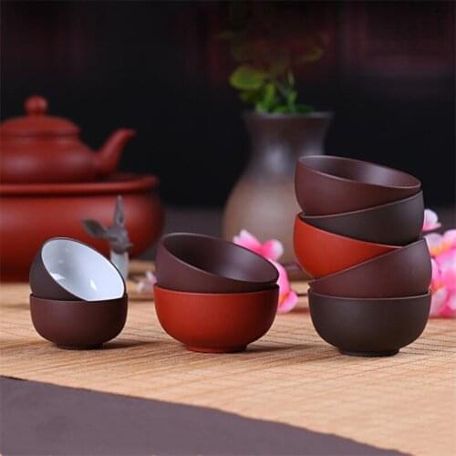 6pcs/set Purple Clay Tea Cup Pu'er Tea Cup Yixing Creative Handmade Teacup Chinese Porcelain Kung Fu Water Cups Drinkware Gift