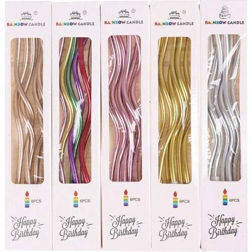 6Pcs/lot Threaded Candle Curved Cake Candle Long Curving Cake Safe Flames Kids Birthday Cake Romantic Decoration