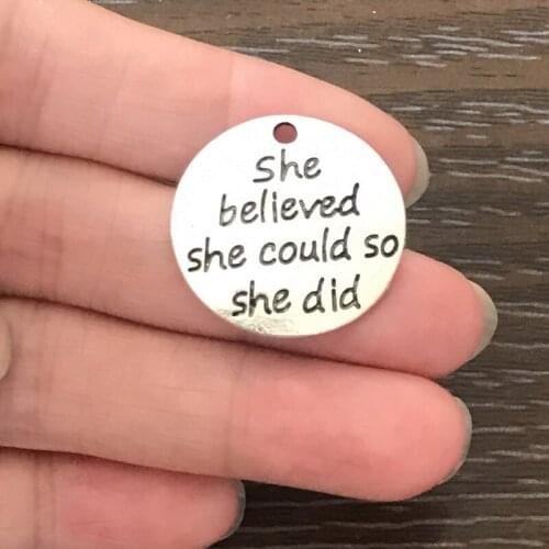 8PCS DIY Jewelry Making Zinc Alloy She believed Charms Pendant for Charm Bracelet Necklace Earrings Zipper Pull Key Chains