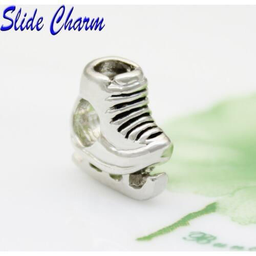 Slide charm Free shipping Childrens birthday gift skate fashion charm beads fit Pandora charm bracelets