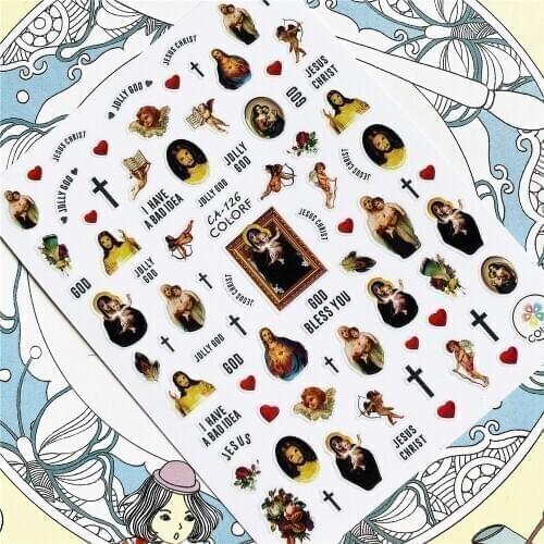 CA-126 CA-148 CA-149 Jesus christ Our Lady 3D Back glue Nail Art Stickers Decals Sliders Nail ornament decoration