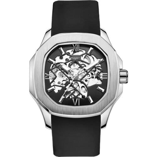 Francisco Luxury Mens Fashion Mechanical Watces Stainless Steel Rubber Strap Waterproof Roman Luminous Skeleton Automatic Watch