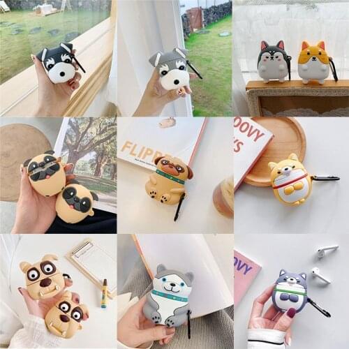For AirPod 1 2 Case Cute Cartoon Pug Schnauzer Tiger Dog Corgi Siberian Husky Soft Silicone Cases For Airpods Case Cover Funda
