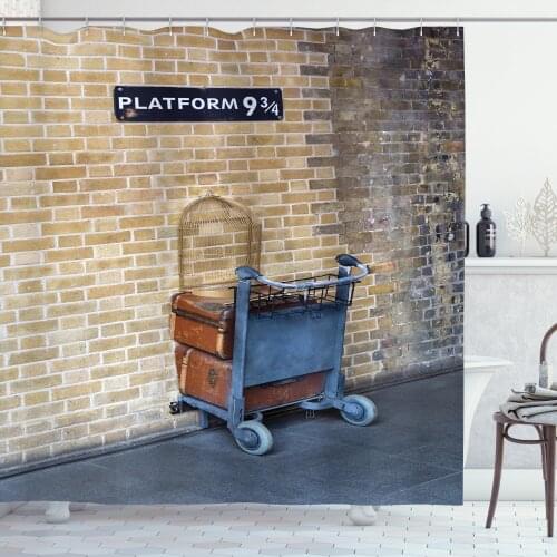 Movie Shower Curtain Set Famous Train Brick Wall Platform Scene Curtain for Bathroom Decor 12 Hooks Decorative Bath Accessory