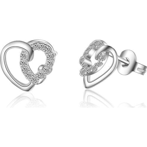 Hot Sale Design 2017 New Fashion Shiny Zircon Heart 925 Sterling Silver Stud Earrings for Women Girls Jewelry Gift Drop Shipping