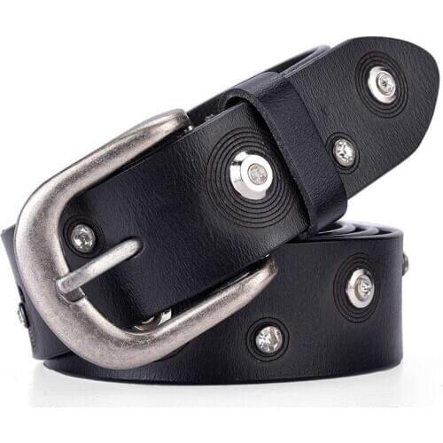 2019 Hot Rivets Rhinestone Women Belts Good Quality Alloy Buckle Durable Waist Straps Fashion Leather Girdle Popular Casual Belt