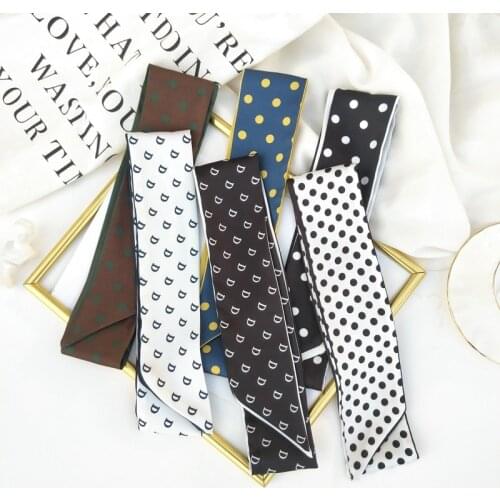 Classic black white letter d dot long silk scarf wrist ribbon long bag belt hair band Narrow Neckerchief Tie Hair Band skinny