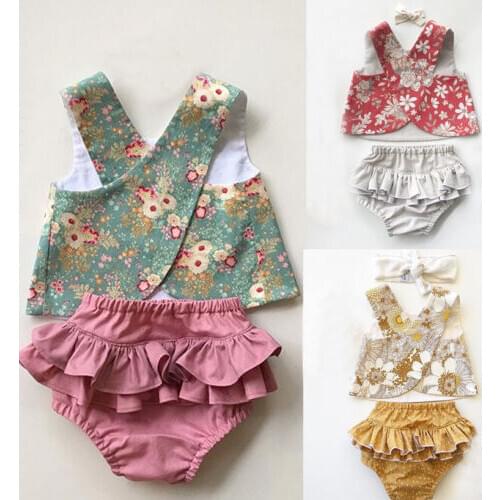 Summer Flower Baby Girls Outfit Clothes Vest Tops T-shirt+Tutu Shorts Pants Set