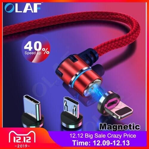 OLAF Magnetic Charger phone fast charging cord For iPhone Samsung 90 Degree Magnetic Charging Cable Micro USB Type C USB C Cable