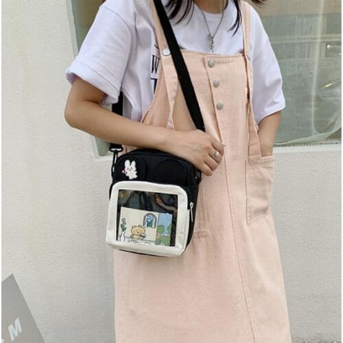 Small fresh and lovely girl canvas bag 2021 new fashion transparent one-shoulder mobile phone bag slung small square bag