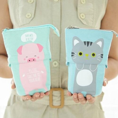 Kawaii Canvas Cute Pencil Case Retractable Pencilcase Pencil Bag for Girls Children Cute Pencil Holder Bag School Student Supply