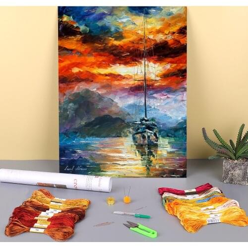 Oil Painting Style Rain Printed Fabric 11CT Cross-Stitch Embroidery Complete Kit DMC Threads Knitting Sewing Package