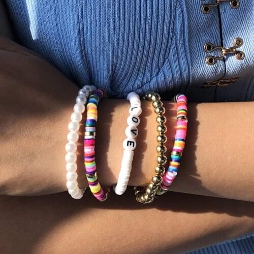 T8DE 5 Pcs Multicolor Beaded Stackable Strench Adjustable Bracelets Sets Summer Beach Friendship Bohemian Jewelry for Women