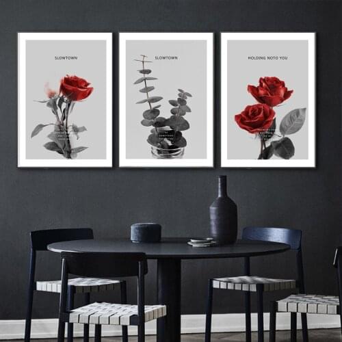Nodic Red Rose Grass Poster Canvas Print Painting Wall Art Living Room Home Decoration