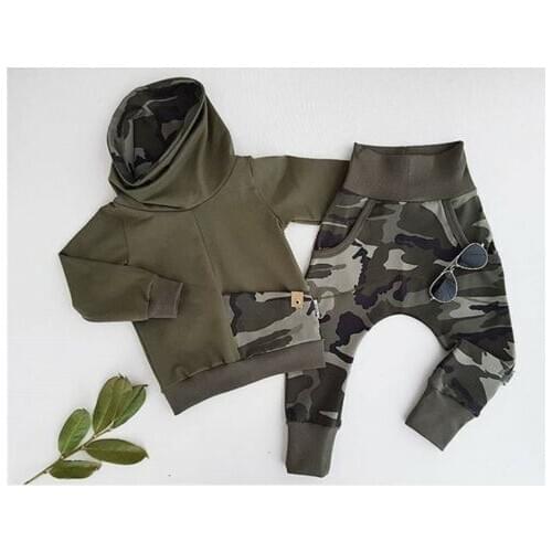 Newborn Baby Boy Fall Clothes Sets Long Sleeve Camouflage Hoodie Tops Long Pants Outfits 2PCS Set