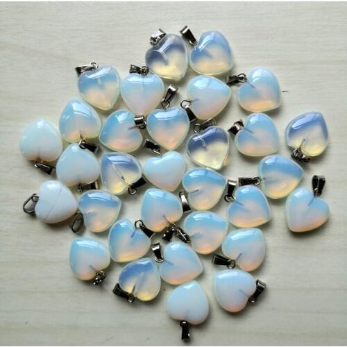 Opal natural stone heart pendant Necklace for jewelry making 15MM Charm Fashion Accessories 50PCS
