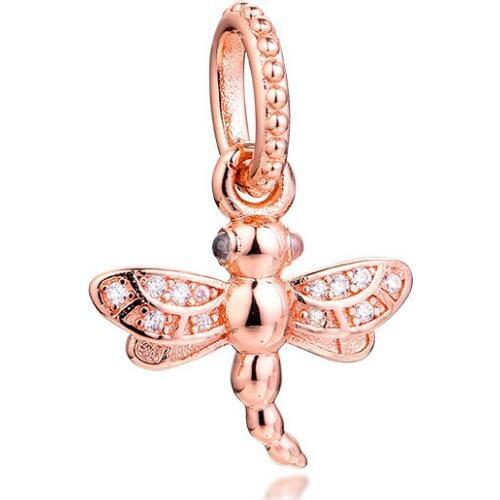 Sparkling Dragonfly Pendant Fit Charm Bracelet & Necklace Jewellery Rose Golden DIY Pave Stones Crystal Beads for Jewelry Making