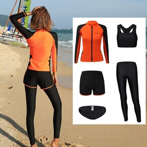 Womens 5pcs Rashguards Swim Surf Yoga Running Jogging Suit Zip Up Shirt Leggings Bikini set Swimsuit Tracksuit Activewear