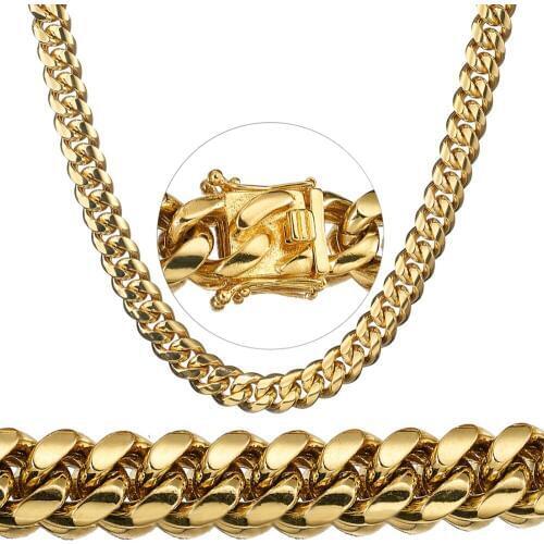 8/10mm Luxury Mens Gold Necklace Stainless Steel Charm Miami Chain Cuban Link Elegant Women Male Party Birthday Jewelry