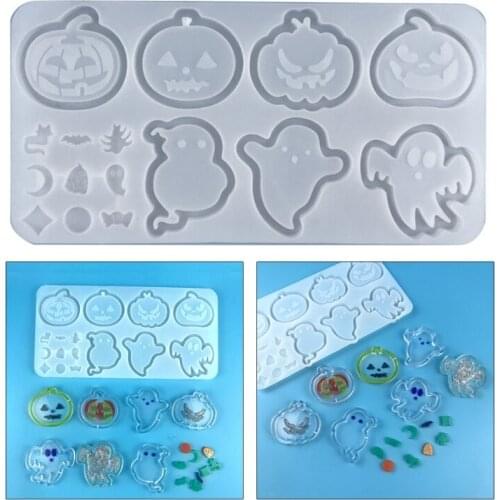 Quicksand Box Silicone Mold Diy Halloween Pumpkin Ghost Quicksand Box Keychain Hanging Pendant Epoxy Mold for Diy Craft