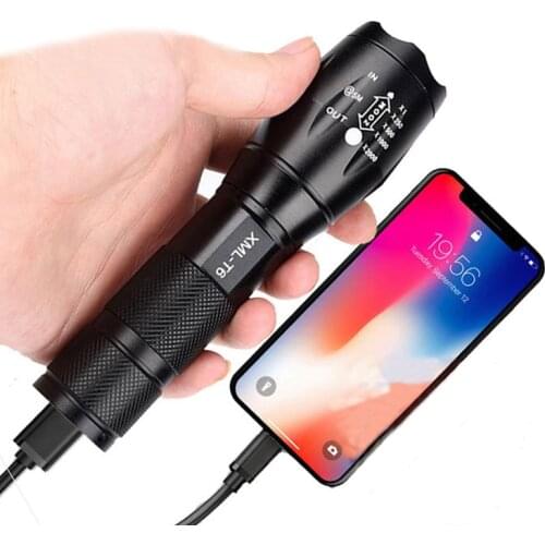 Bike Ultra Bright Flashlight USB Rechargable Led Tactical Flashlight Torch T6 Zoomable Waterproof Mini 18650 Battery Flashlight