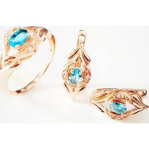 2020 New Arrival Jewelry Sets Blue Cubic Zircon Jewelry Sets 585 Rose Gold Color Fashionable Earring+Rings Jewelry Kits