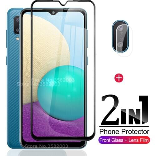 2in1 Full Cover Screen Protector Glass For Samsung Galaxy A02 Premium Tempered Glas For Samsung a02 a 02 GalaxyA02 sm-022f/ds